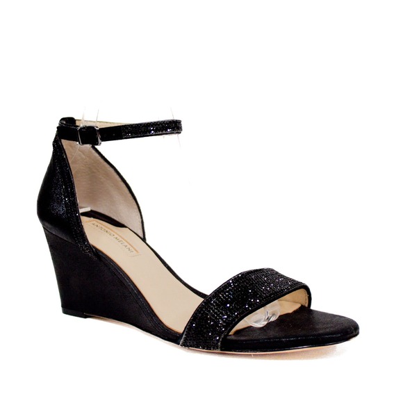 Antonio Melani Black Embellished Sparkly Ankle Strap Wedge Heel Sandals -Size 9M - Picture 1 of 11